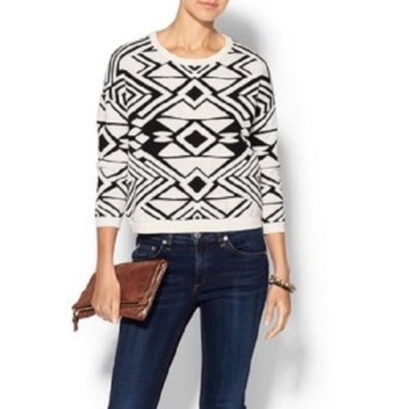 Parker Sweaters - Parker Black & White Tribal Patterned Sweater (L)